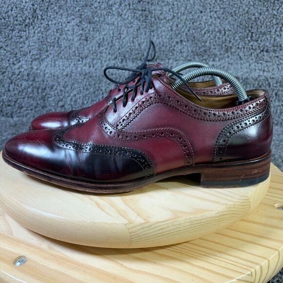 Johnston & Murphy Nolen Wingtip Oxford Mens Size 9.5 Sheepskin Leather Oxblood